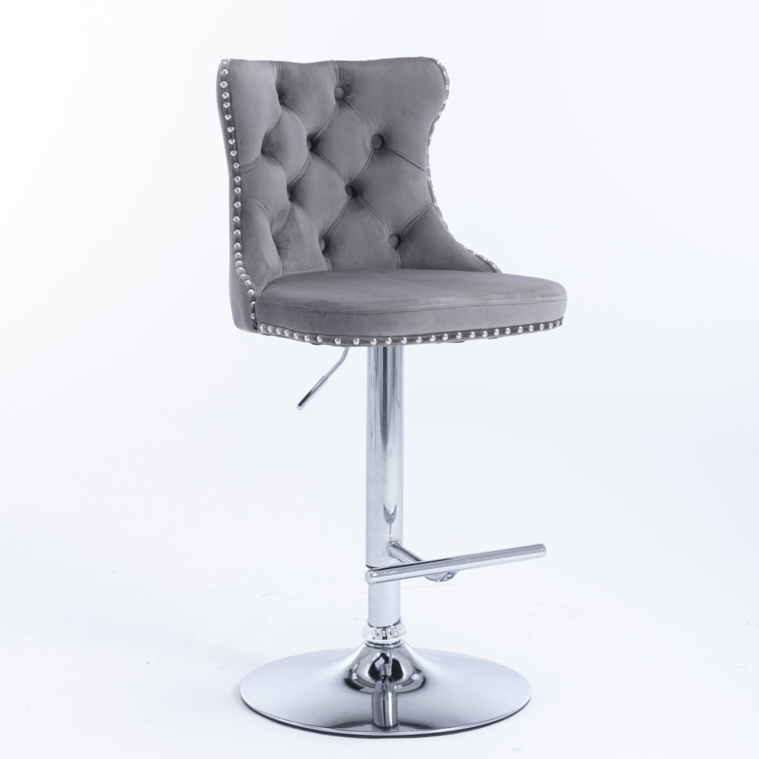 Clara Swivel Bar Velvet Stud Barstool x 4 - Gray