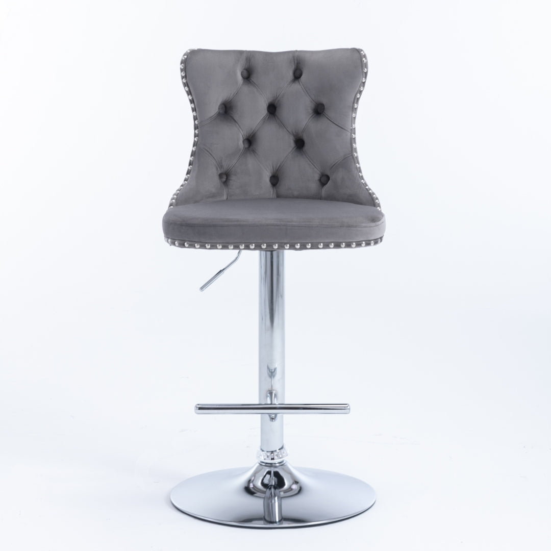 Clara Swivel Bar Velvet Stud Barstool x 4 - Gray