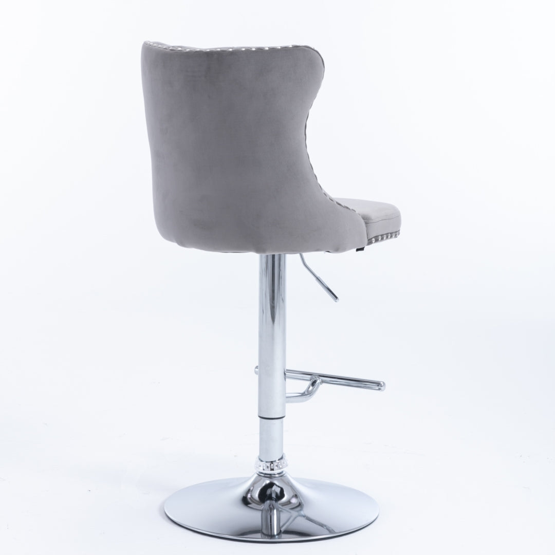 Clara Swivel Bar Velvet Stud Barstool x 4 - Gray