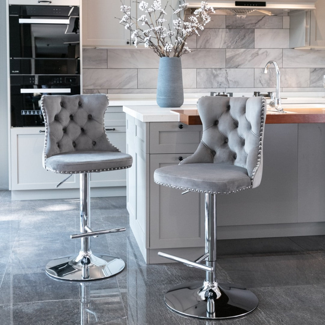 Clara Swivel Bar Velvet Stud Barstool x 4 - Gray