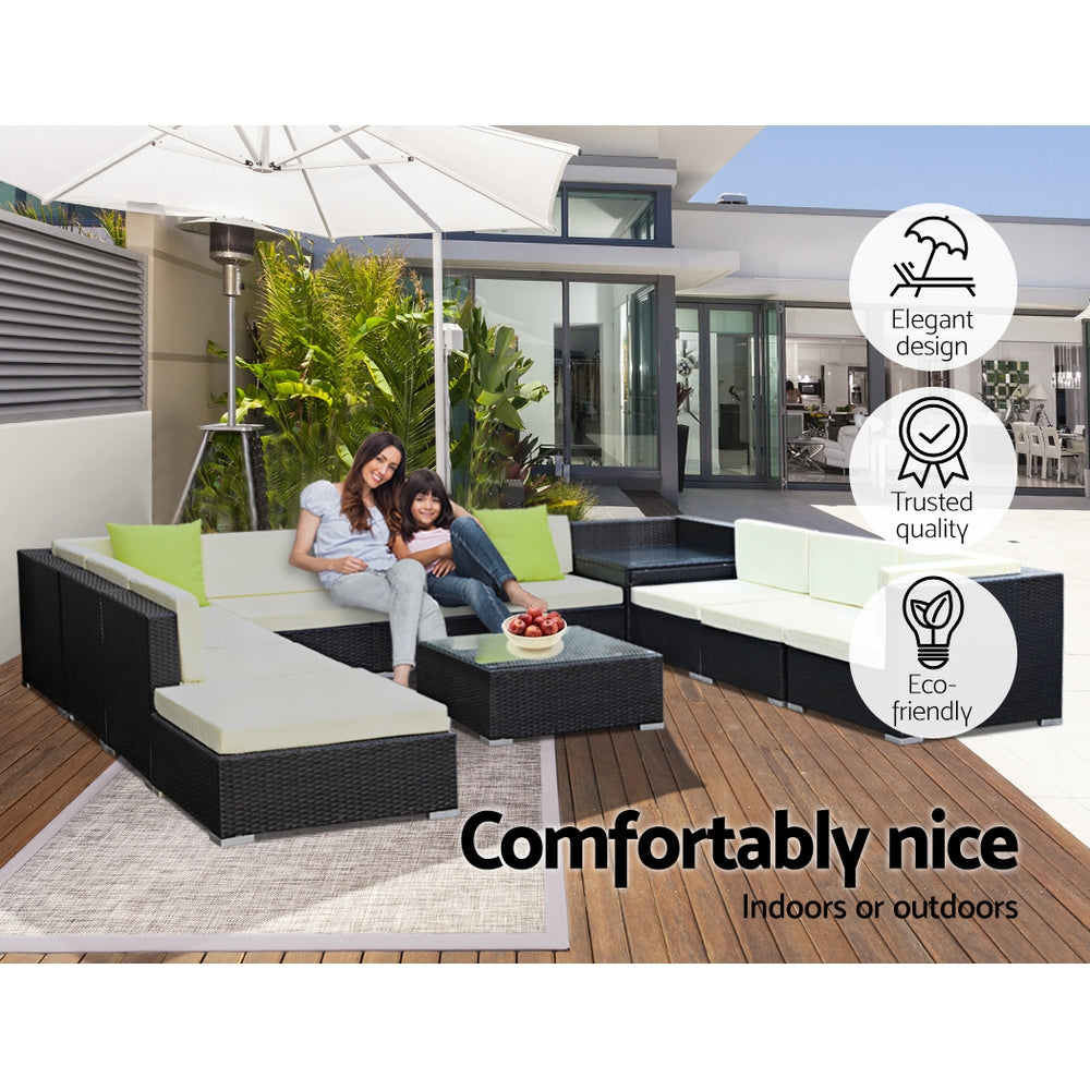 11PC Outdoor Wicker Sofa Set with Storage Cover