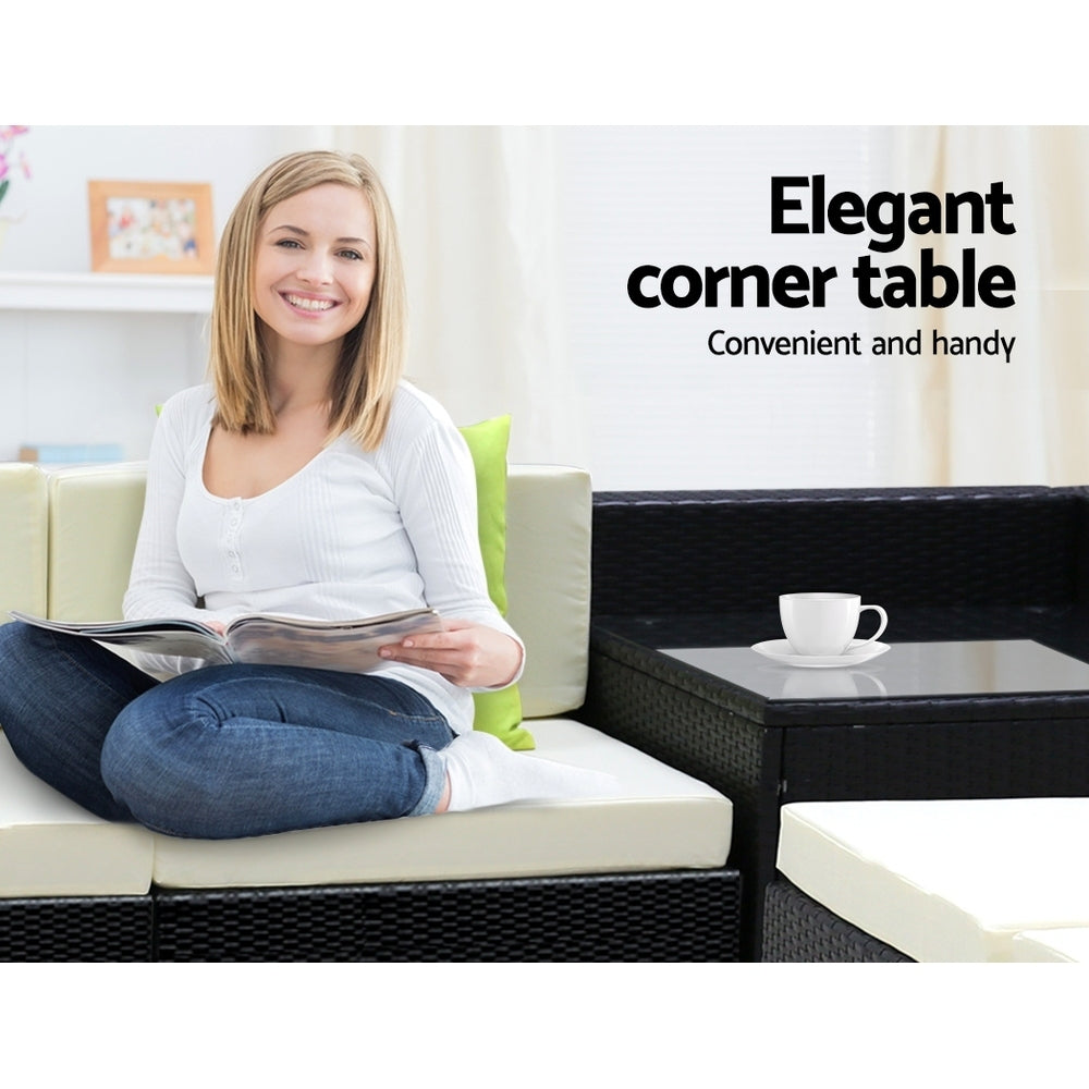 11PC Outdoor Wicker Sofa Set with Storage Cover