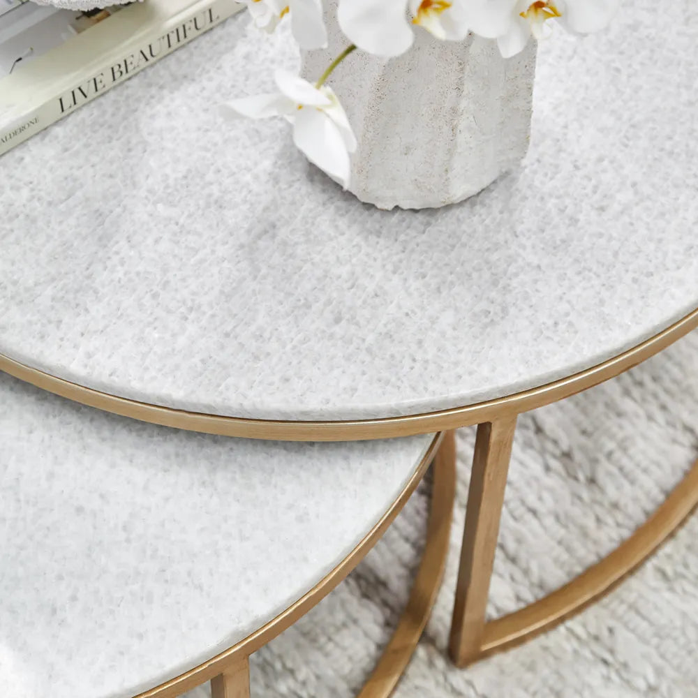 Chloe Stone Nesting Coffee Tables - Antique Gold