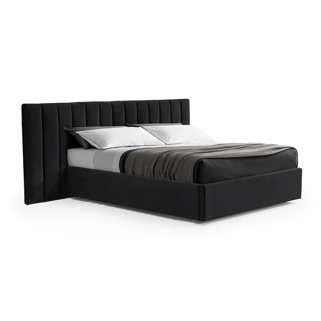 Vega Black Velvet King Bed Frame with Storage