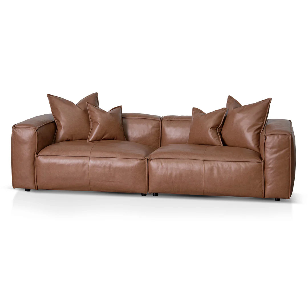 Carmel 4 Seater Sofa with Cushion and Pillow - Caramel Brown