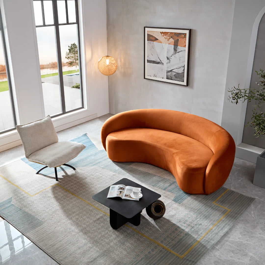 Curvo 3 Seater Velvet Sofa - Burnt Orange