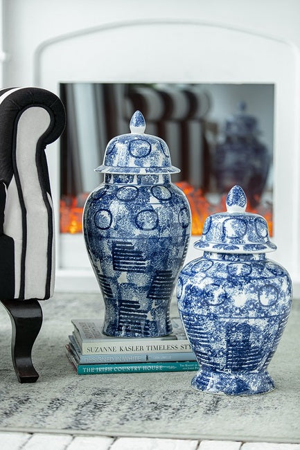 Blue & White Abstract Ginger Jar Medium 25.5x25.5x43cms