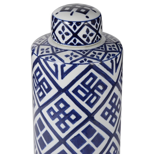 Valora Blue and White Cylinder Jar - 16 X 16 X 35.05cm