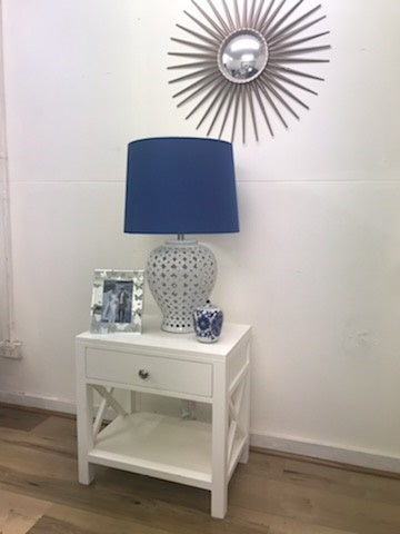 Lattice White Table Lamp /Blue Shade
