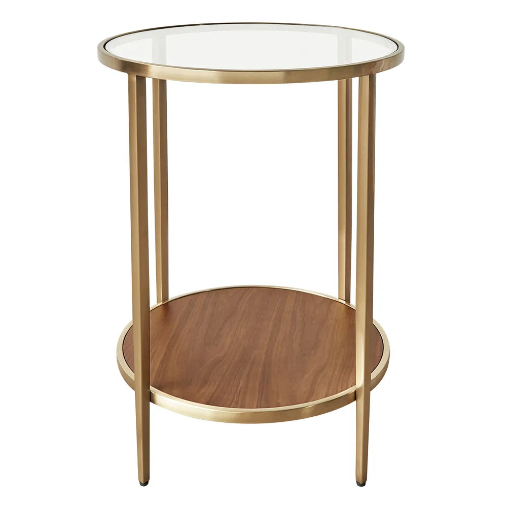Chloe Glass and Timber Side Table - Gold