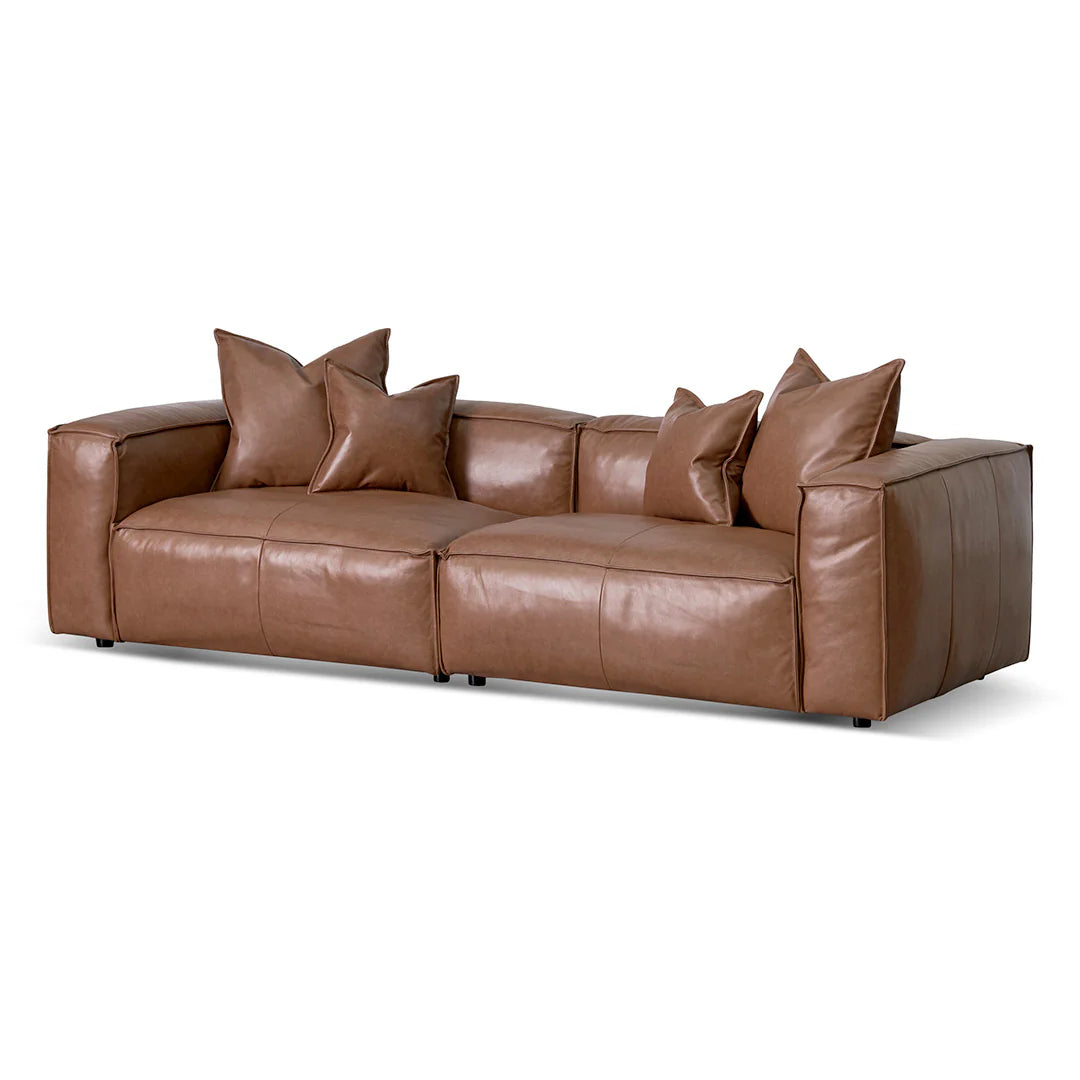 Carmel 4 Seater Sofa with Cushion and Pillow - Caramel Brown