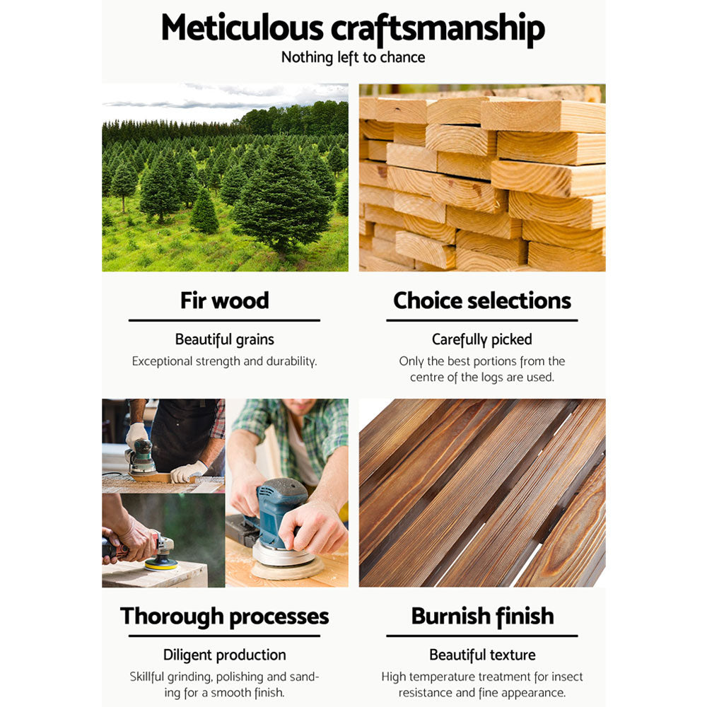 2 Seater Charcoal Brown Wagon Wheel Garden Bench - Fir Wood