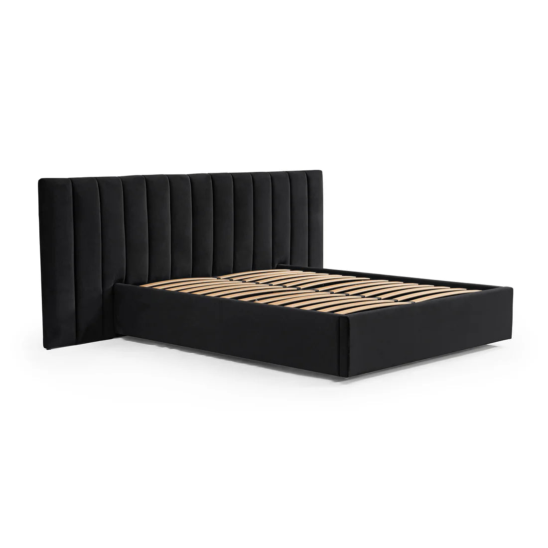 Vega Black Velvet King Bed Frame with Storage