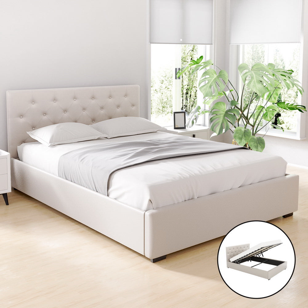Vila Bed Frame Double Size Gas Lift - Beige