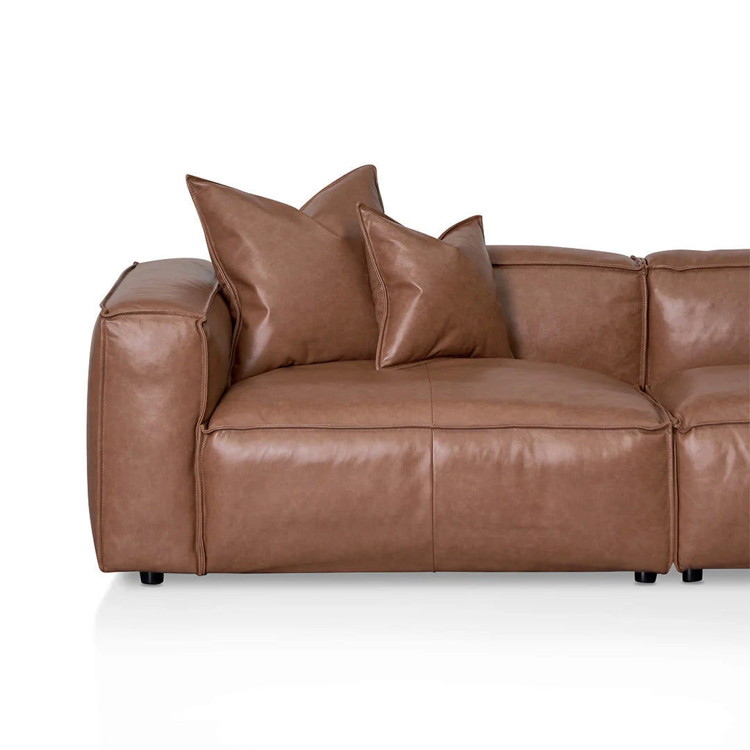 Carmel 4 Seater Sofa with Cushion and Pillow - Caramel Brown