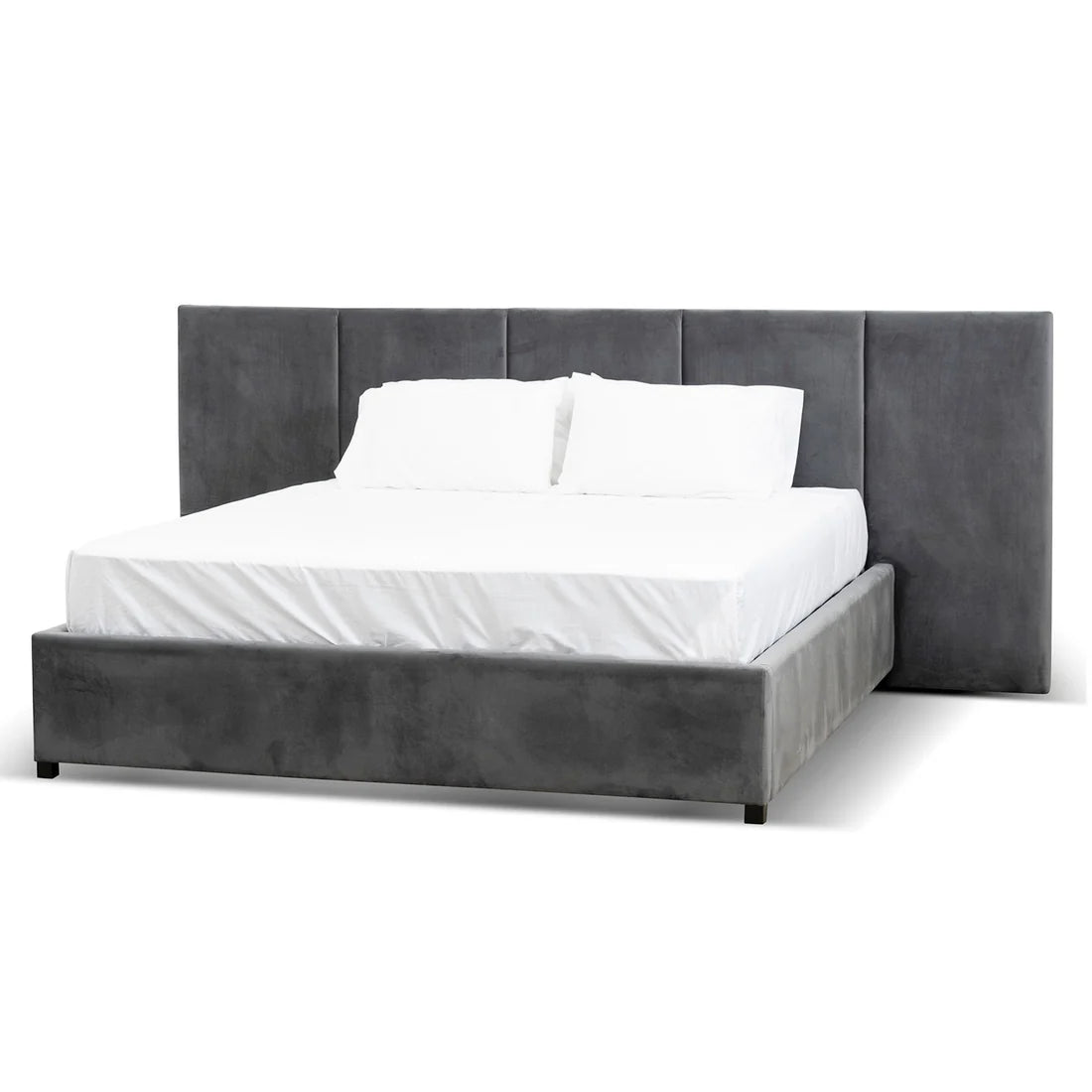 Vega Charcoal Velvet King Bed Frame with Storage