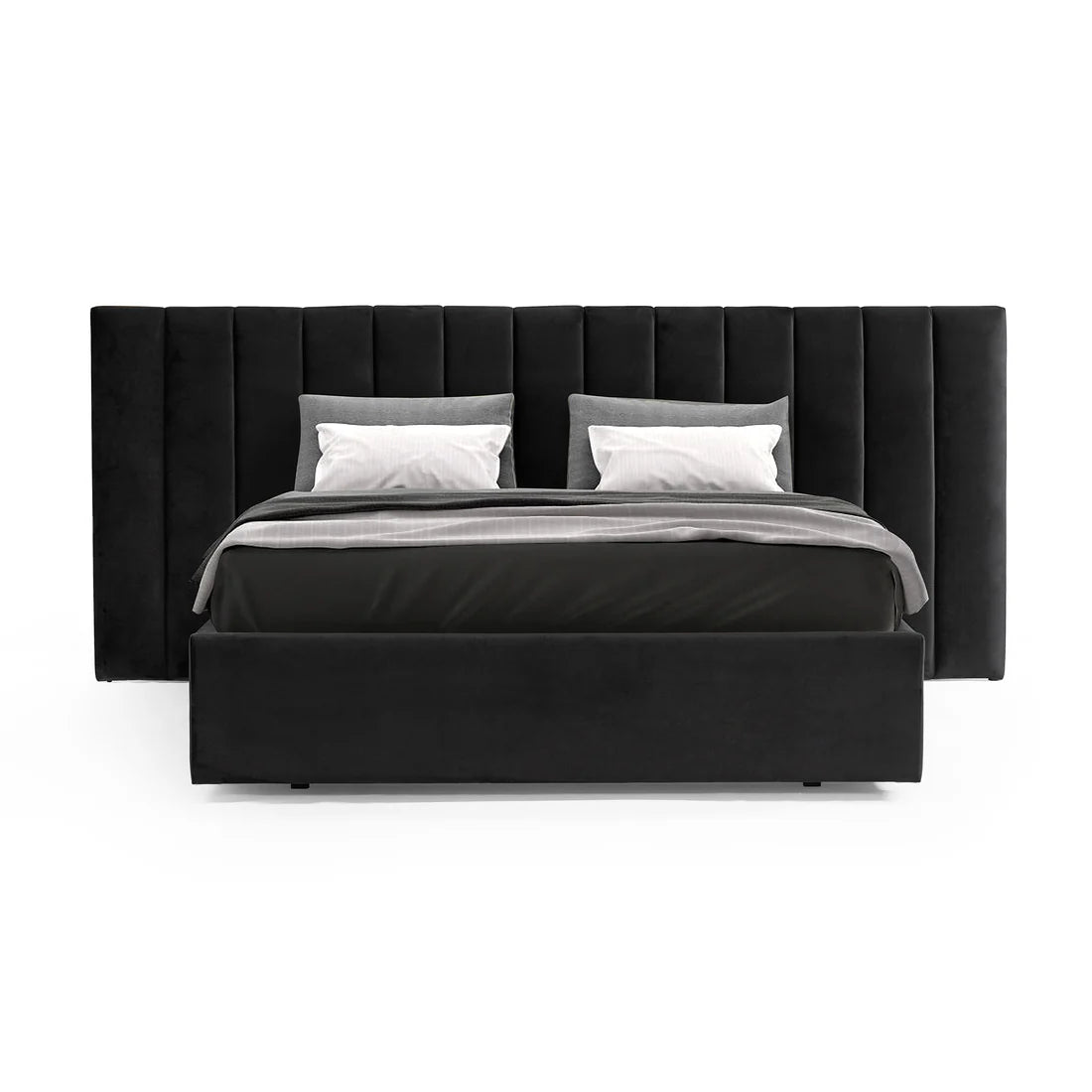 Vega Black Velvet King Bed Frame with Storage