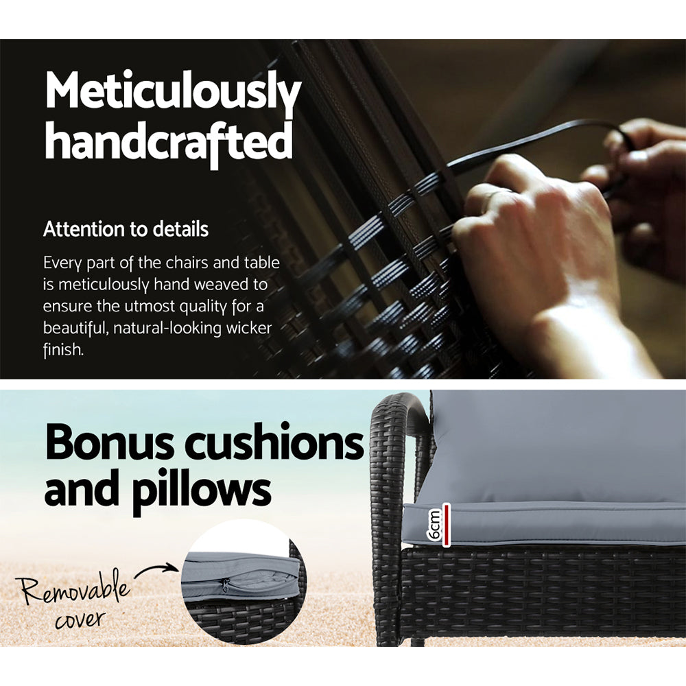 3 Piece Outdoor Chair Rocking Set - Black