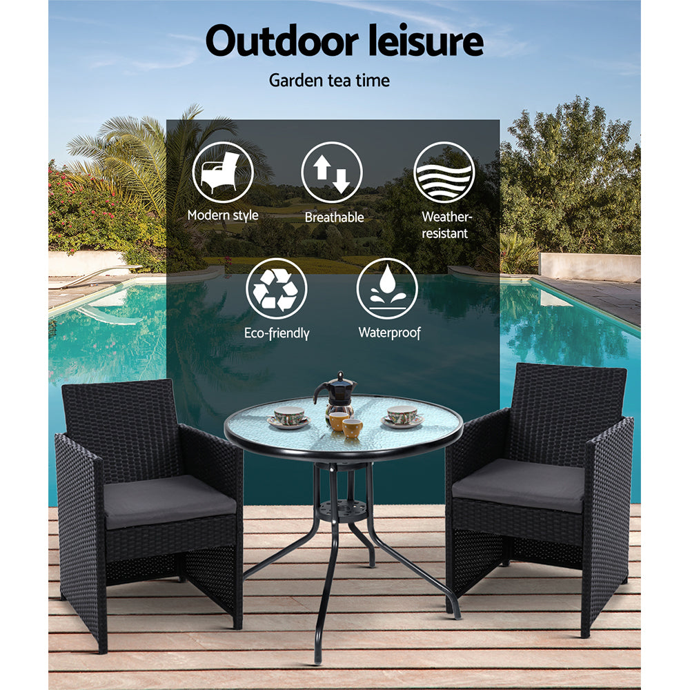 3 Piece Outdoor Wicker Patio Cafe Bar Set
