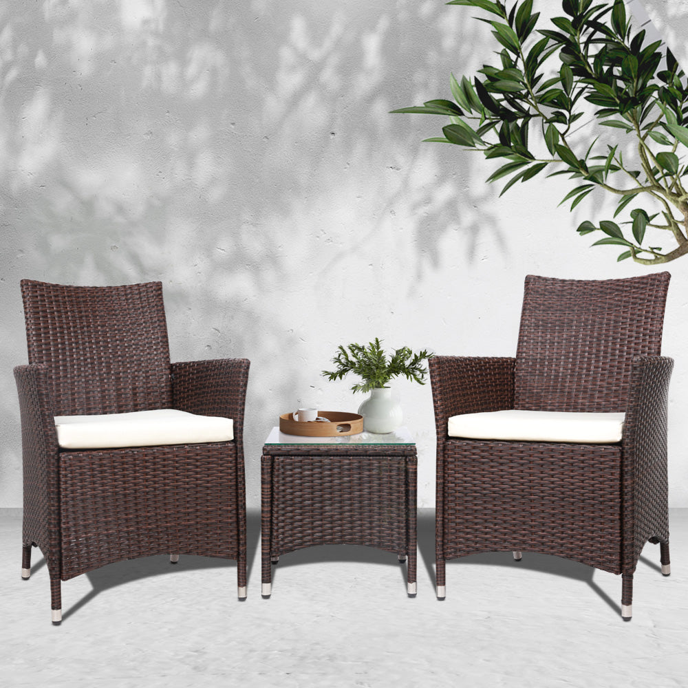 3 Piece Wicker Outdoor Furniture Set - Brown