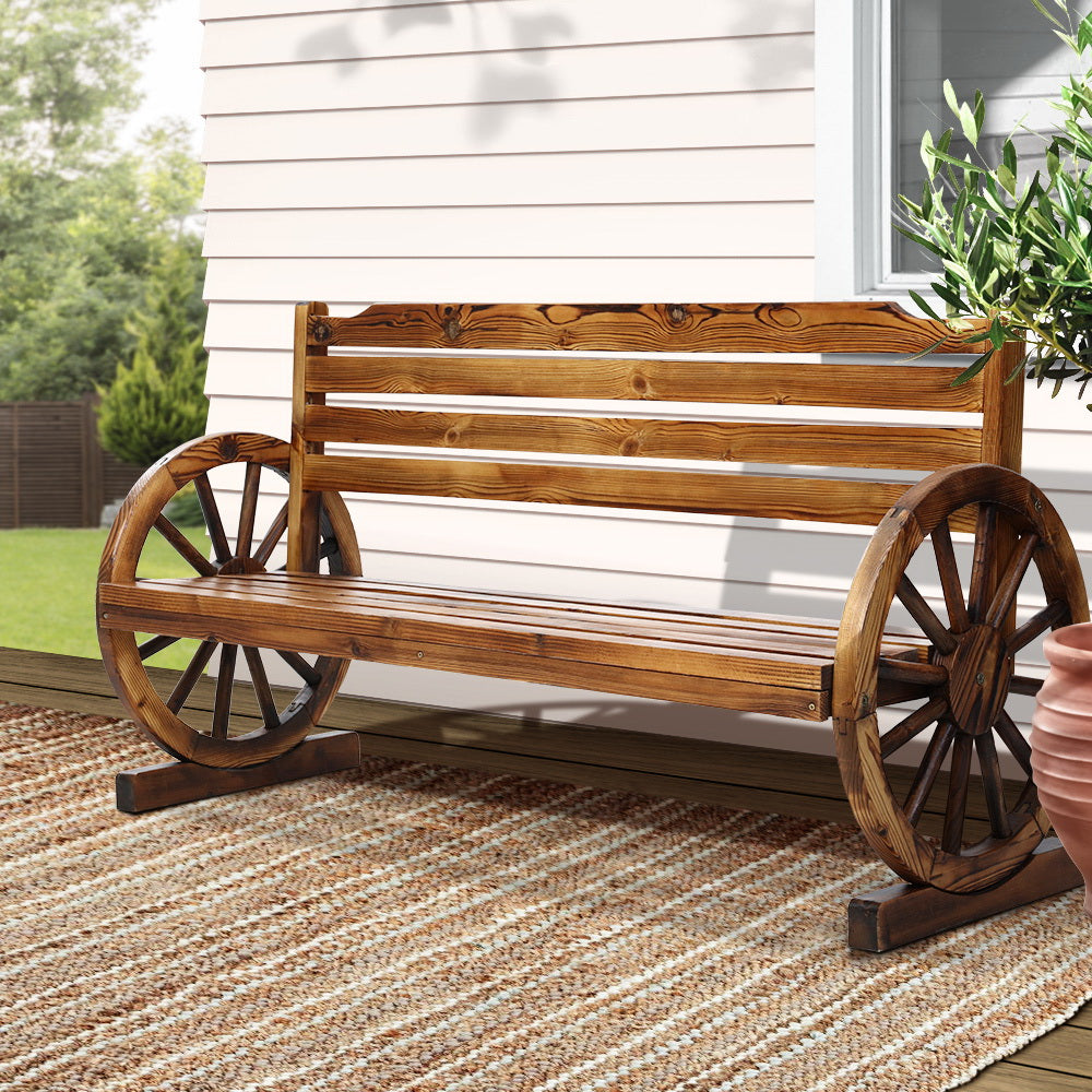 3 Seater Edwin Wagon Wheel Garden Bench - Canadian Fir Wood