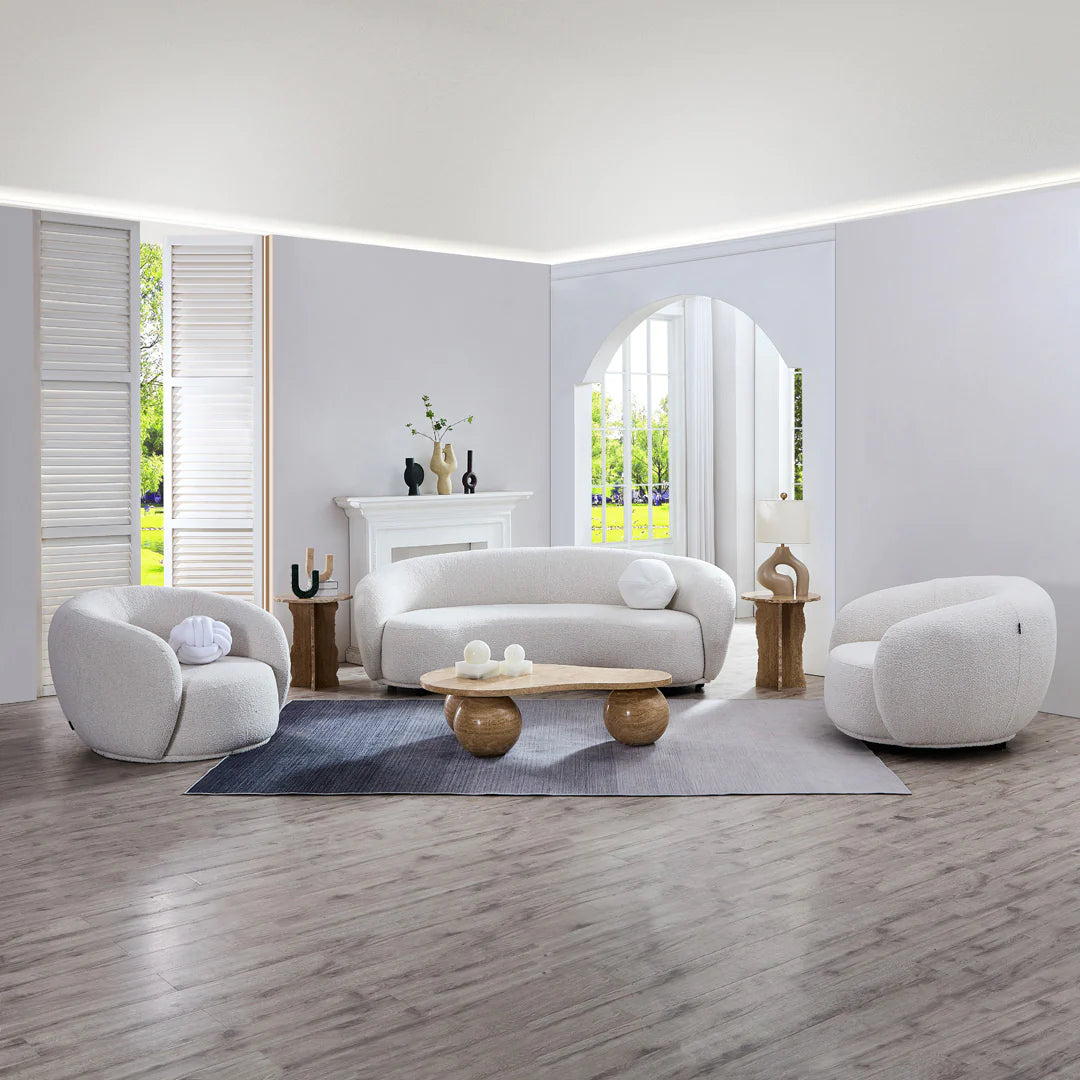Curvo 3 Seater Boucle Sofa - Premium Ivory