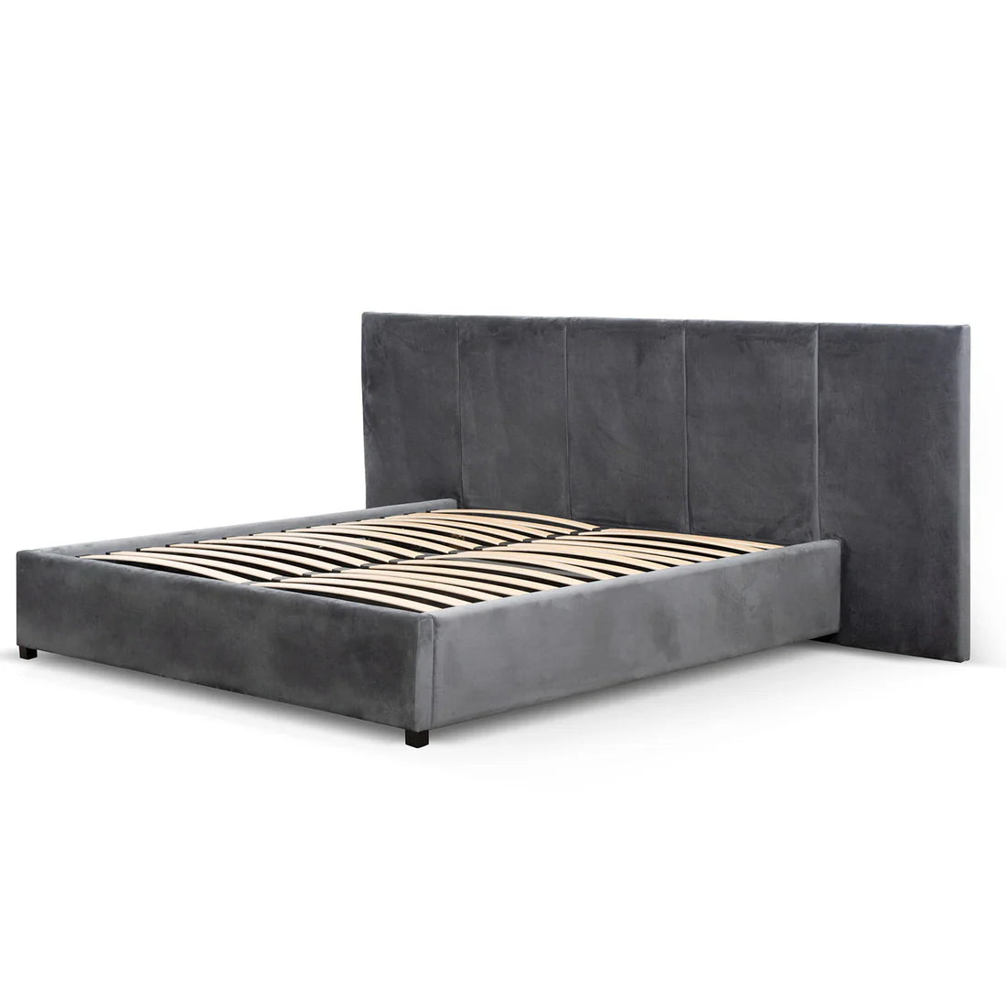 Vega Charcoal Velvet King Bed Frame with Storage