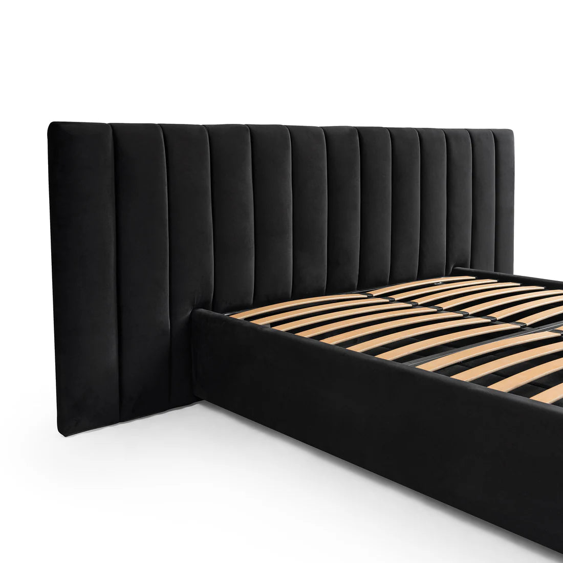 Vega Black Velvet King Bed Frame with Storage