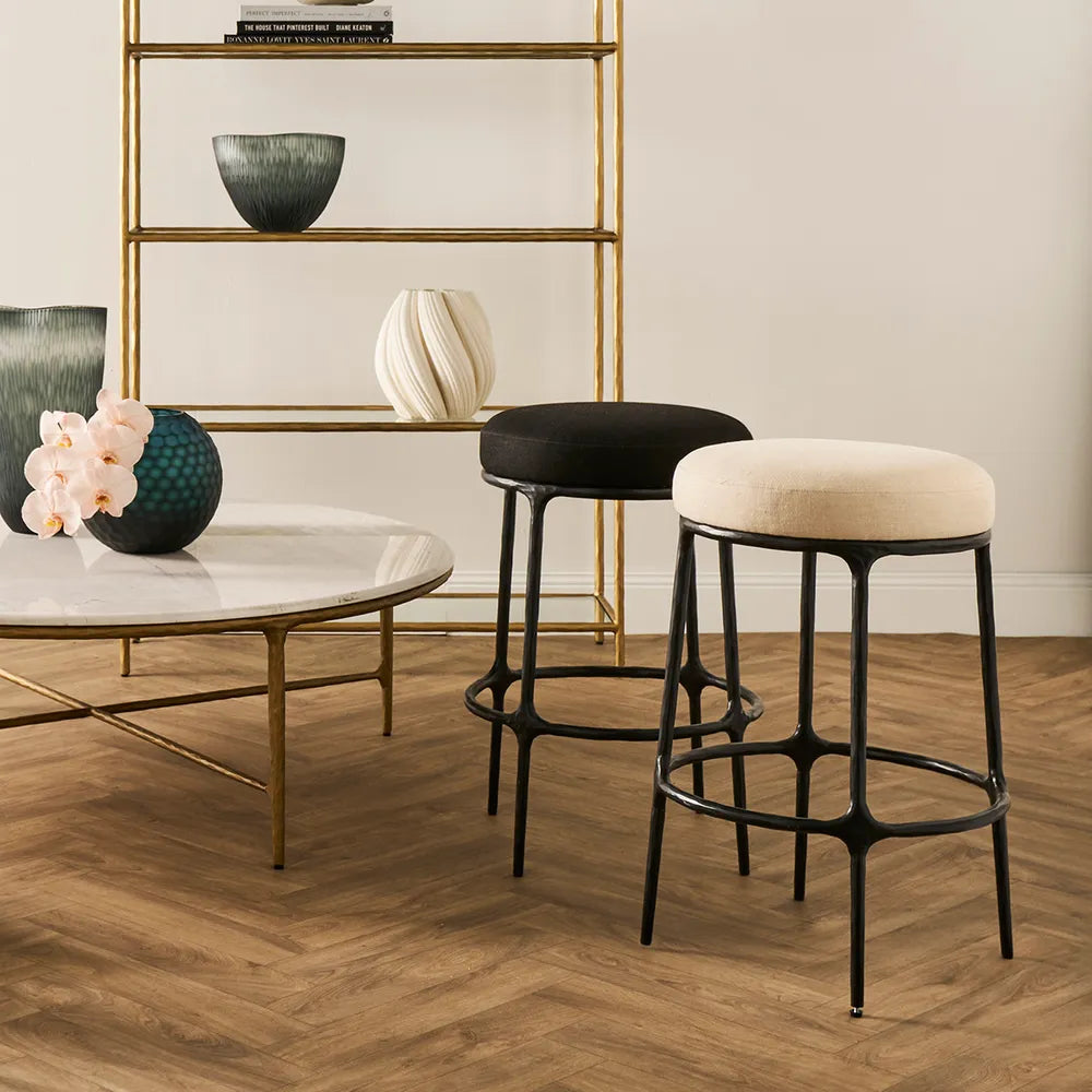 Heston Black Kitchen Stool - Natural Linen