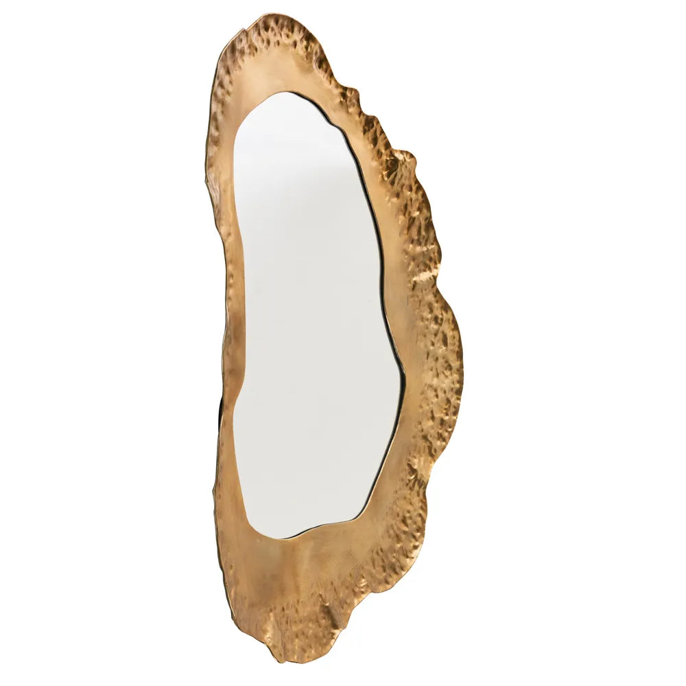 Gold leafed mirror with a natural, organic edge on a white background