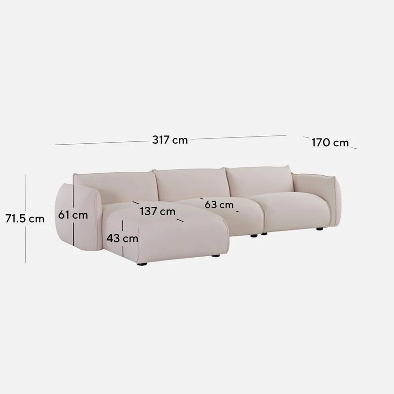 Glacier Bay 3 Seater Left Chaise Sofa - Beige