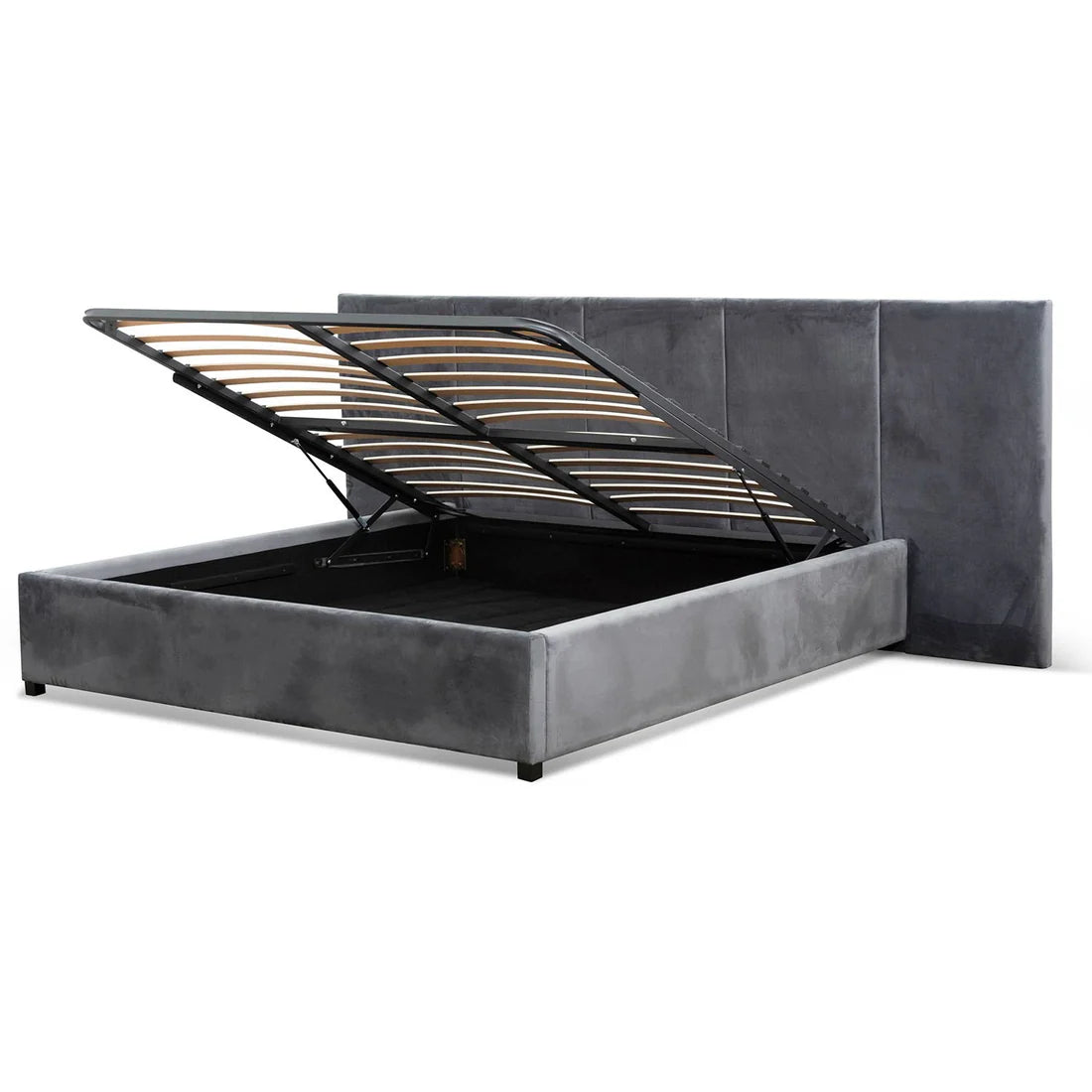 Vega Charcoal Velvet King Bed Frame with Storage