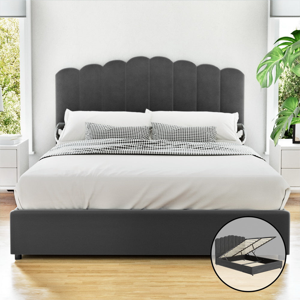 Fion Bed Frame King Size Velvet -  Grey