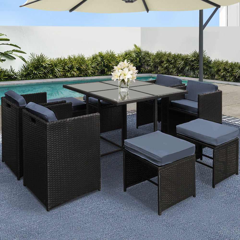 9 PC Outdoor Dining Set - Black
