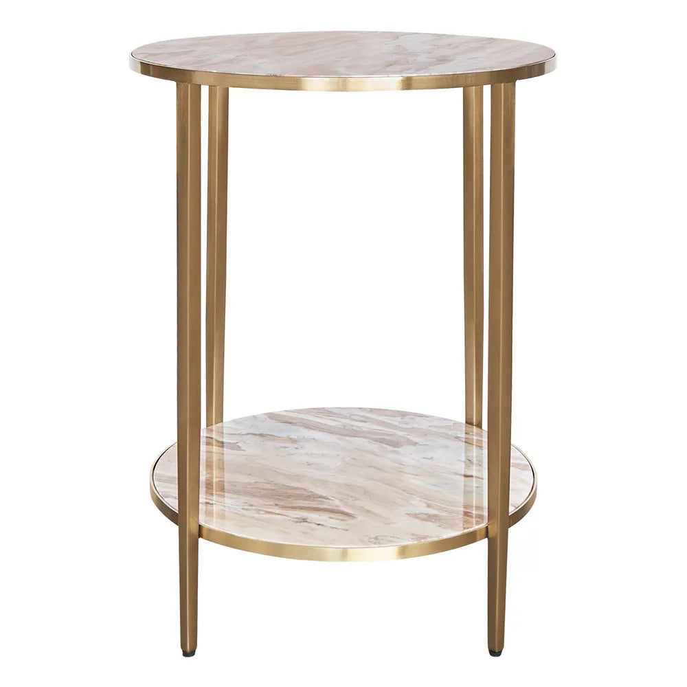 Chloe Pink Marble Side Table - Gold