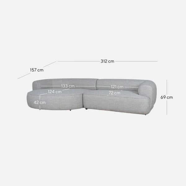 Arabella Left Chaise Sofa - Chrome Grey