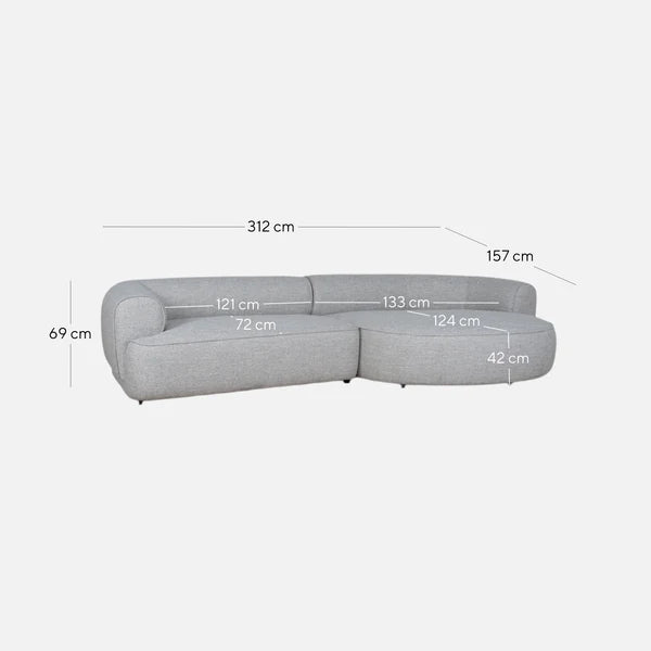 Arabella Right Chaise Sofa - Chrome Grey