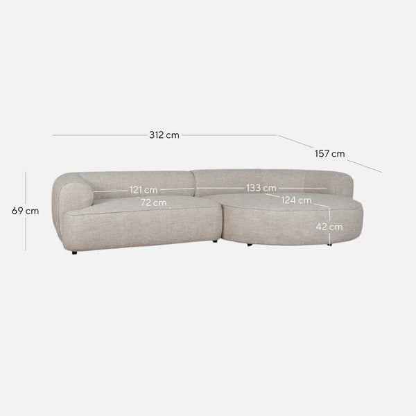 Arabella Right Chaise Sofa - Pale Beige
