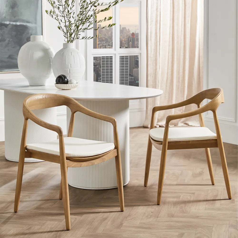 Astrid Ashwood Natural Dining Chair Set of 2 with White Linen