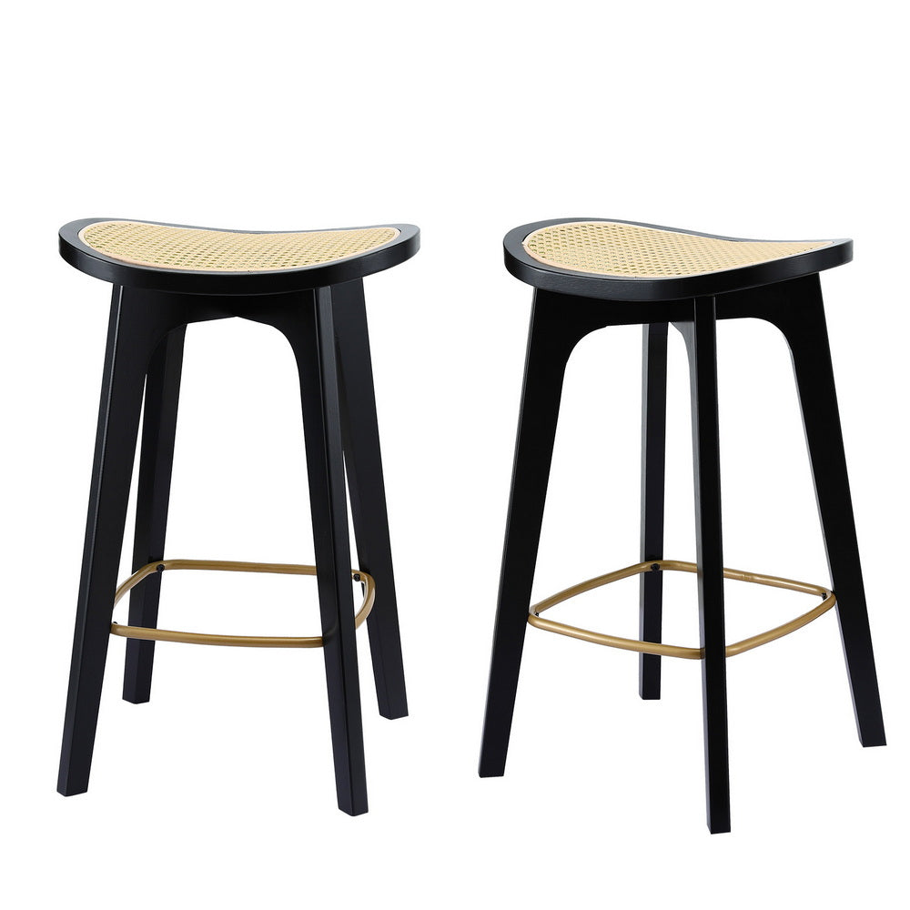 Rattan Bar Stools Set of 2 – Black