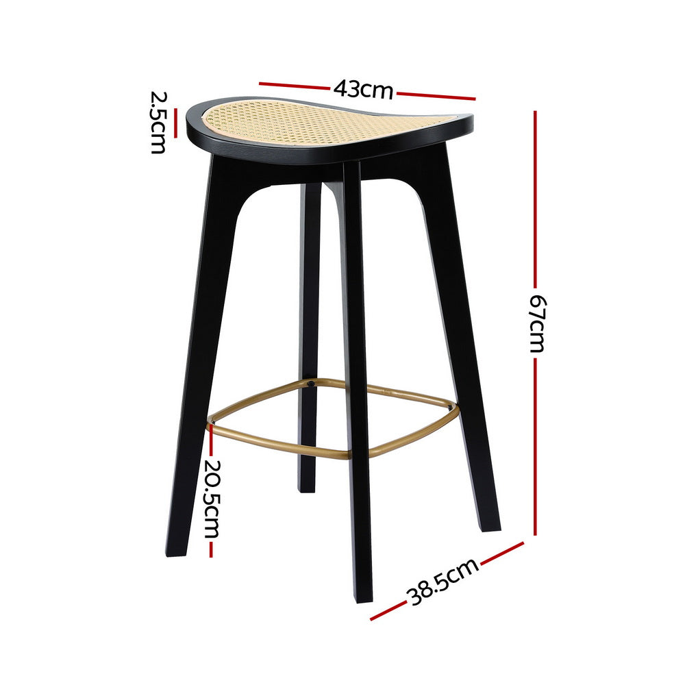 Rattan Bar Stools Set of 2 – Black