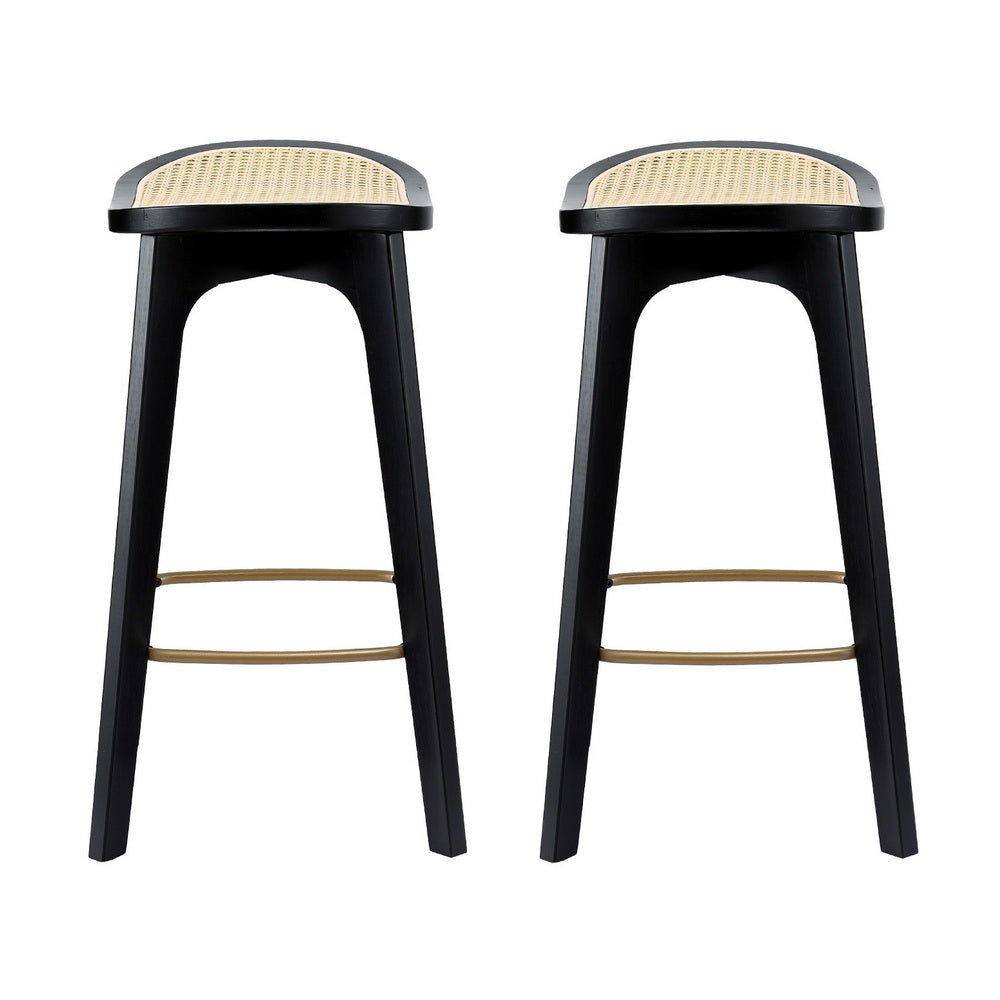 Rattan Bar Stools Set of 2 – Black