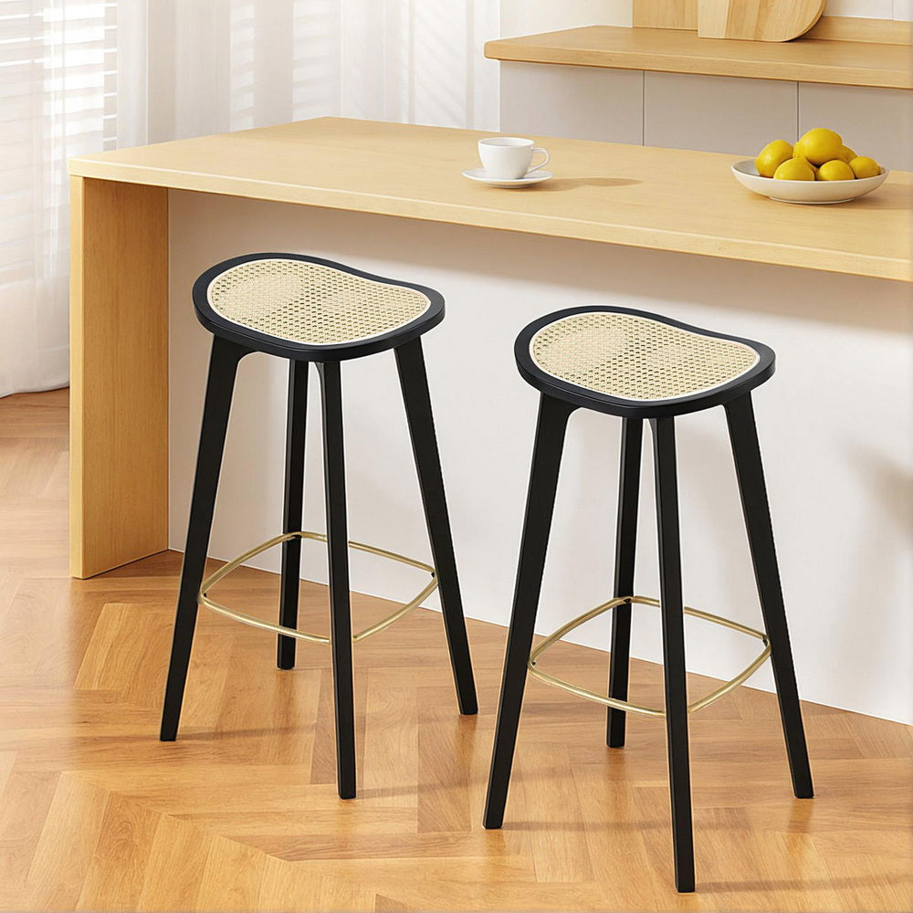 Rattan Bar Stools Set of 2 – Black