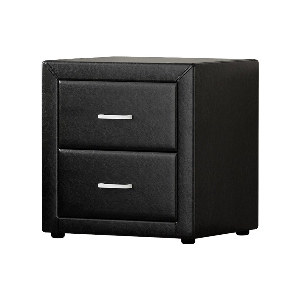 Ronald Black Leather Bedside Table