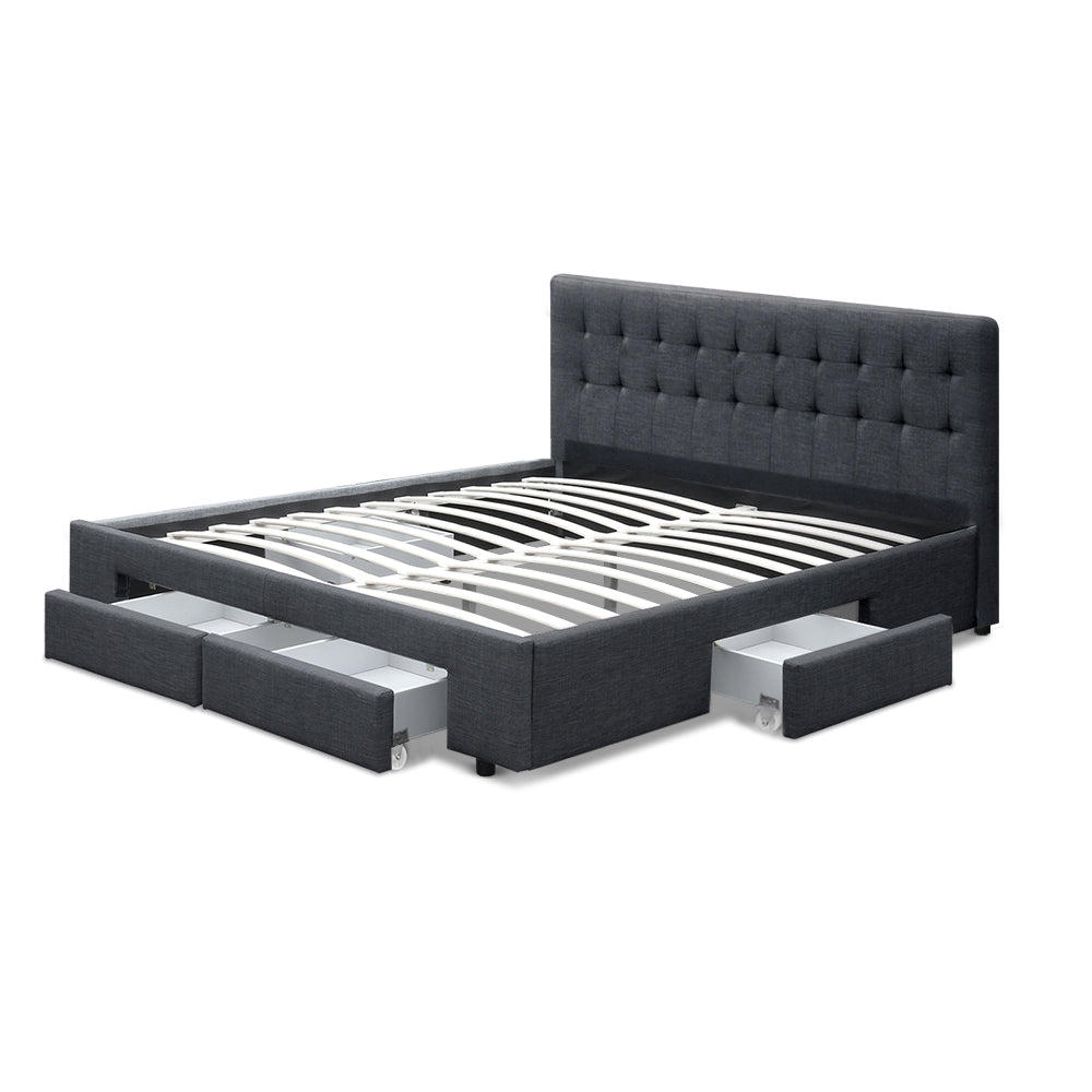 Avio Bed Frame Queen Size with 4 Drawers - Charcoal