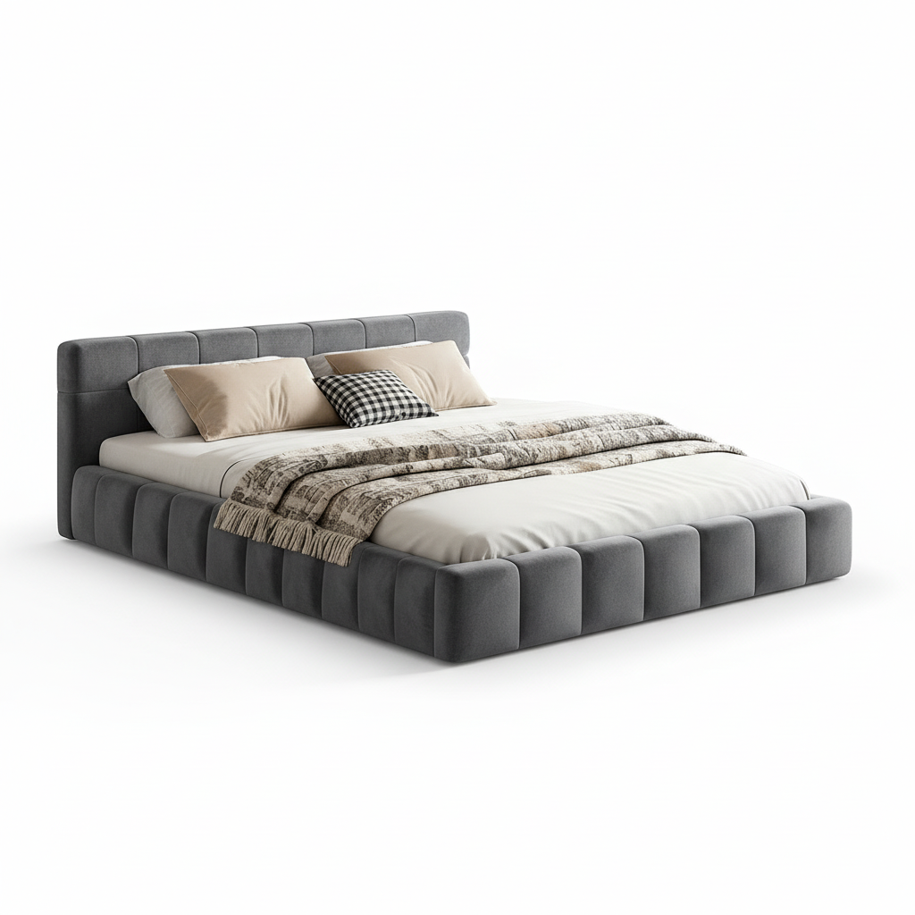 Haven Queen Size Bed Frame Plush Soft Headboard Velvet Platform Base for Modern Bedrooms Grey