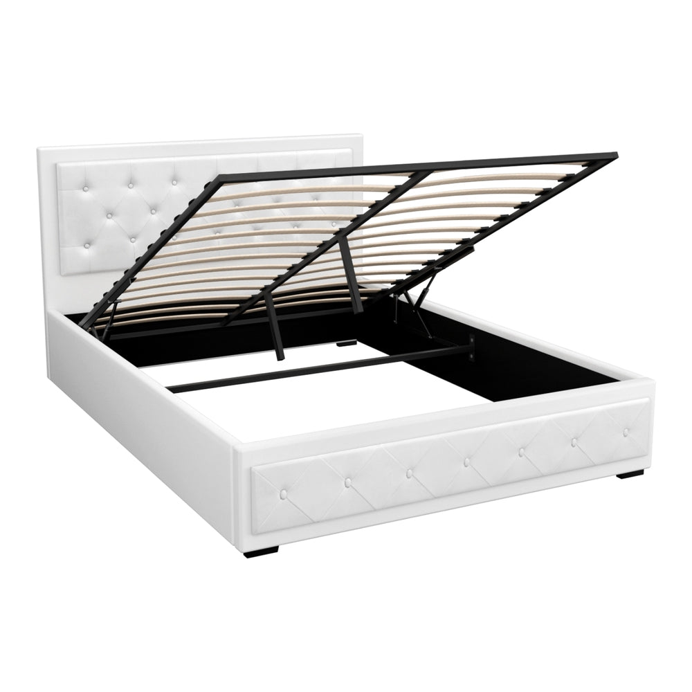 Tiyo Bed Frame Gas Lift Queen Size - White