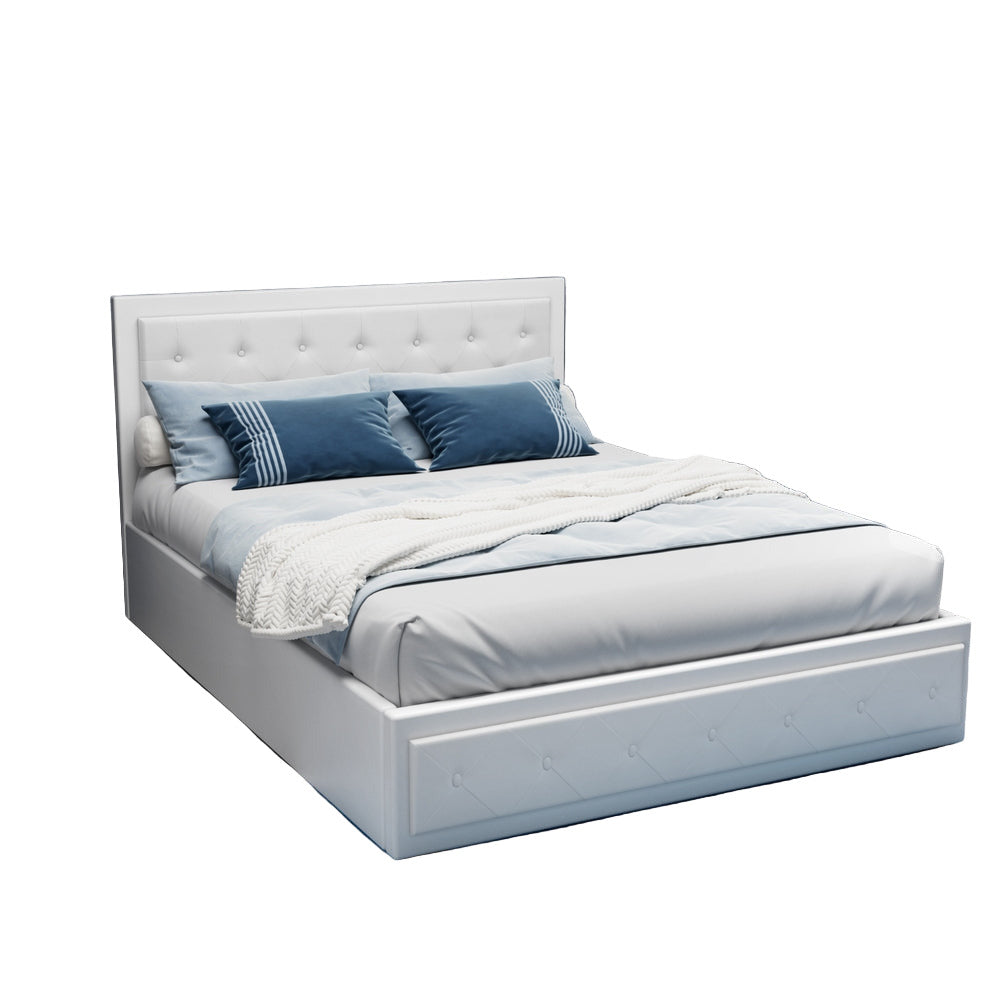 Tiyo Bed Frame Gas Lift Queen Size - White 