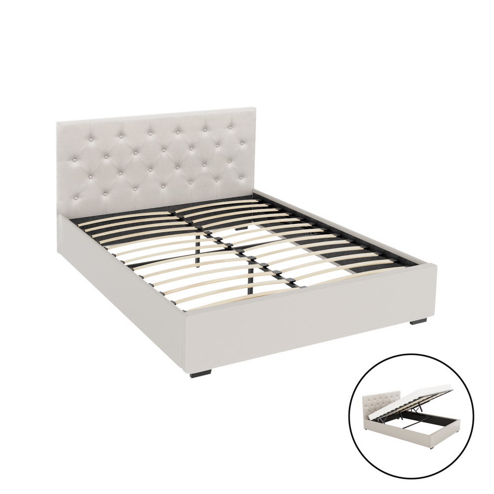 Vila Bed Frame Double Size Gas Lift - Beige