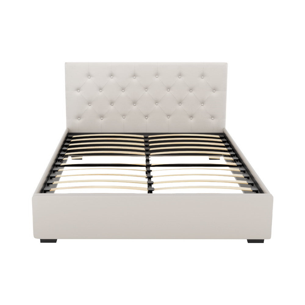 Vila Bed Frame Double Size Gas Lift - Beige